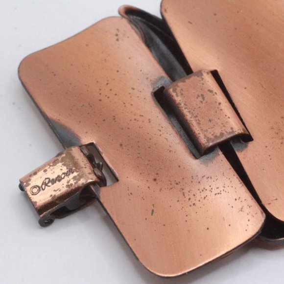 Matisse Renoir Signed Modernist Copper Link Wide Leaf Bracelet - Picture 7 of 7